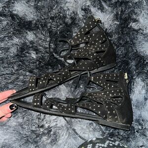 Black and gold flats